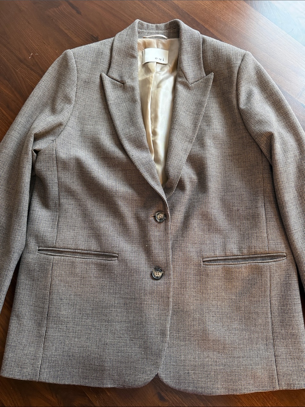 OUI - Women's Tailored Houndstooth Blazer in Taupe - 12 US